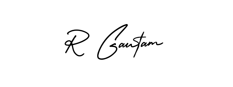 The best way (AmerikaSignatureDemo-Regular) to make a short signature is to pick only two or three words in your name. The name R Gautam include a total of six letters. For converting this name. R Gautam signature style 3 images and pictures png