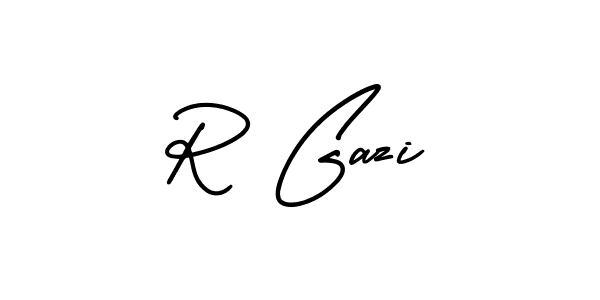The best way (AmerikaSignatureDemo-Regular) to make a short signature is to pick only two or three words in your name. The name R Gazi include a total of six letters. For converting this name. R Gazi signature style 3 images and pictures png