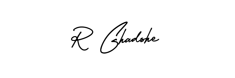 The best way (AmerikaSignatureDemo-Regular) to make a short signature is to pick only two or three words in your name. The name R Ghadshe include a total of six letters. For converting this name. R Ghadshe signature style 3 images and pictures png