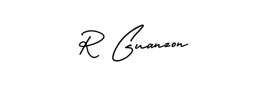 Use a signature maker to create a handwritten signature online. With this signature software, you can design (AmerikaSignatureDemo-Regular) your own signature for name R Guanzon. R Guanzon signature style 3 images and pictures png