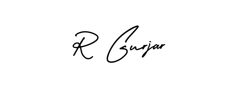 The best way (AmerikaSignatureDemo-Regular) to make a short signature is to pick only two or three words in your name. The name R Gurjar include a total of six letters. For converting this name. R Gurjar signature style 3 images and pictures png
