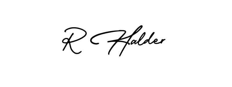 How to make R Halder name signature. Use AmerikaSignatureDemo-Regular style for creating short signs online. This is the latest handwritten sign. R Halder signature style 3 images and pictures png