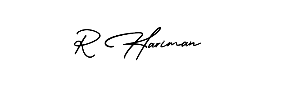 if you are searching for the best signature style for your name R Hariman. so please give up your signature search. here we have designed multiple signature styles  using AmerikaSignatureDemo-Regular. R Hariman signature style 3 images and pictures png