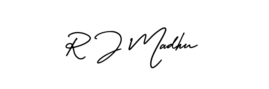 Use a signature maker to create a handwritten signature online. With this signature software, you can design (AmerikaSignatureDemo-Regular) your own signature for name R J Madhu. R J Madhu signature style 3 images and pictures png