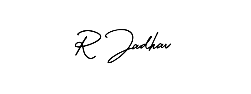 Use a signature maker to create a handwritten signature online. With this signature software, you can design (AmerikaSignatureDemo-Regular) your own signature for name R Jadhav. R Jadhav signature style 3 images and pictures png