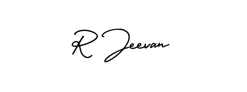 How to make R Jeevan name signature. Use AmerikaSignatureDemo-Regular style for creating short signs online. This is the latest handwritten sign. R Jeevan signature style 3 images and pictures png