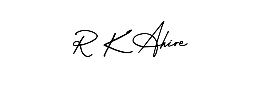 You should practise on your own different ways (AmerikaSignatureDemo-Regular) to write your name (R K Ahire) in signature. don't let someone else do it for you. R K Ahire signature style 3 images and pictures png
