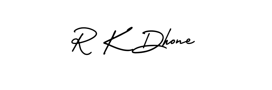 Similarly AmerikaSignatureDemo-Regular is the best handwritten signature design. Signature creator online .You can use it as an online autograph creator for name R K Dhone. R K Dhone signature style 3 images and pictures png