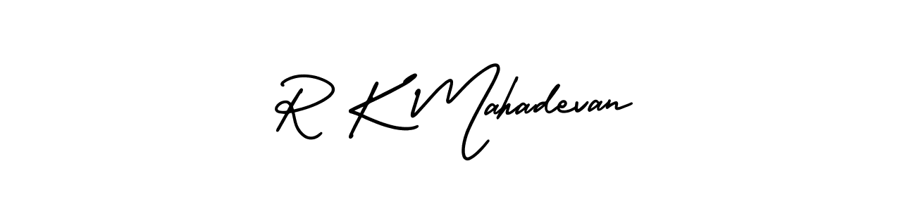 You should practise on your own different ways (AmerikaSignatureDemo-Regular) to write your name (R K Mahadevan) in signature. don't let someone else do it for you. R K Mahadevan signature style 3 images and pictures png