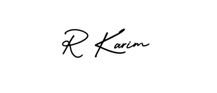 Design your own signature with our free online signature maker. With this signature software, you can create a handwritten (AmerikaSignatureDemo-Regular) signature for name R Karim. R Karim signature style 3 images and pictures png