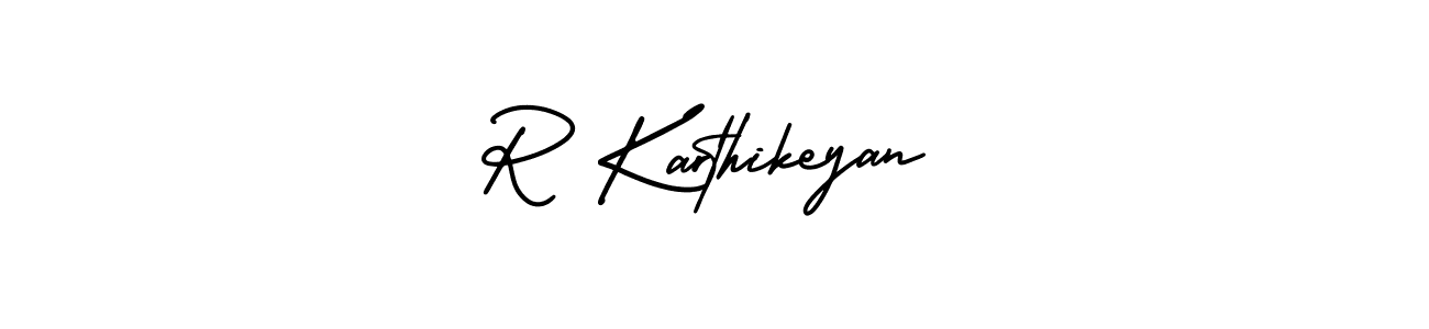 This is the best signature style for the R Karthikeyan name. Also you like these signature font (AmerikaSignatureDemo-Regular). Mix name signature. R Karthikeyan signature style 3 images and pictures png