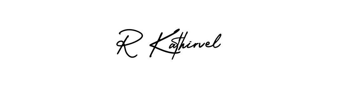 You should practise on your own different ways (AmerikaSignatureDemo-Regular) to write your name (R Kathirvel) in signature. don't let someone else do it for you. R Kathirvel signature style 3 images and pictures png