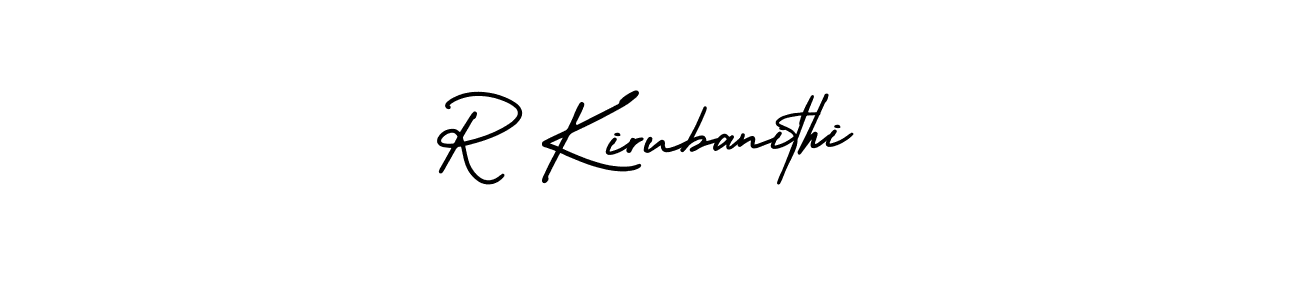 The best way (AmerikaSignatureDemo-Regular) to make a short signature is to pick only two or three words in your name. The name R Kirubanithi include a total of six letters. For converting this name. R Kirubanithi signature style 3 images and pictures png