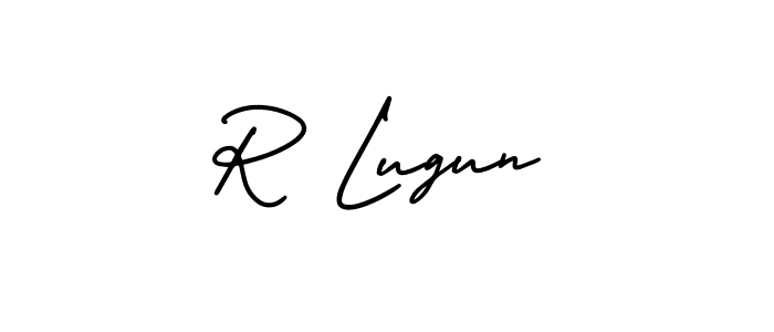 The best way (AmerikaSignatureDemo-Regular) to make a short signature is to pick only two or three words in your name. The name R Lugun include a total of six letters. For converting this name. R Lugun signature style 3 images and pictures png