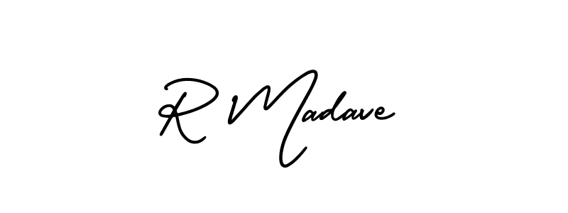 This is the best signature style for the R Madave name. Also you like these signature font (AmerikaSignatureDemo-Regular). Mix name signature. R Madave signature style 3 images and pictures png