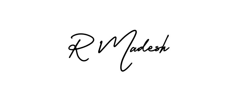 How to make R Madesh name signature. Use AmerikaSignatureDemo-Regular style for creating short signs online. This is the latest handwritten sign. R Madesh signature style 3 images and pictures png