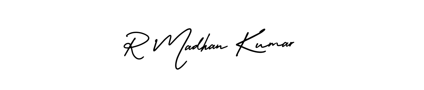 Use a signature maker to create a handwritten signature online. With this signature software, you can design (AmerikaSignatureDemo-Regular) your own signature for name R Madhan Kumar. R Madhan Kumar signature style 3 images and pictures png