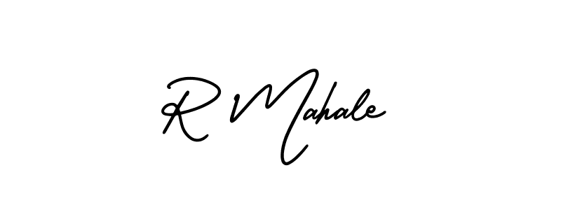 How to make R Mahale name signature. Use AmerikaSignatureDemo-Regular style for creating short signs online. This is the latest handwritten sign. R Mahale signature style 3 images and pictures png