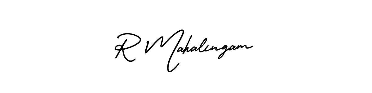 The best way (AmerikaSignatureDemo-Regular) to make a short signature is to pick only two or three words in your name. The name R Mahalingam include a total of six letters. For converting this name. R Mahalingam signature style 3 images and pictures png