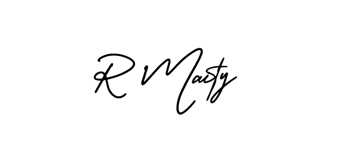 The best way (AmerikaSignatureDemo-Regular) to make a short signature is to pick only two or three words in your name. The name R Maity include a total of six letters. For converting this name. R Maity signature style 3 images and pictures png