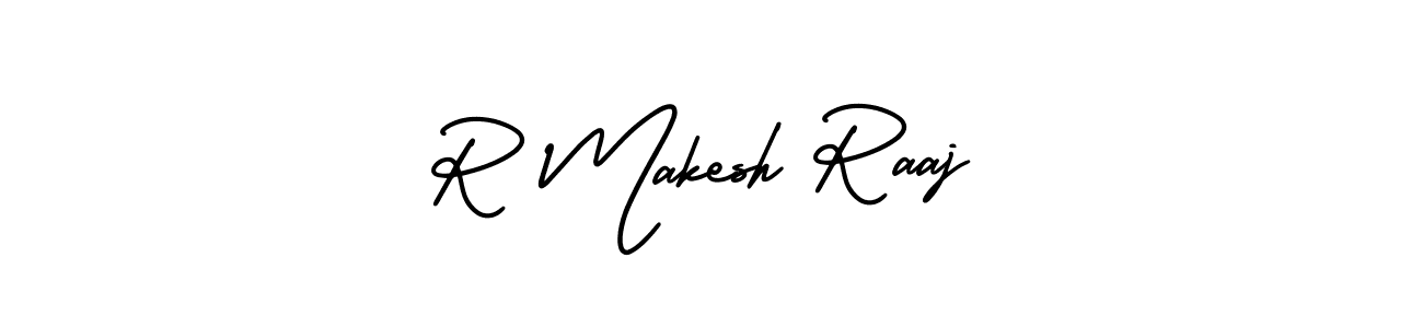 This is the best signature style for the R Makesh Raaj name. Also you like these signature font (AmerikaSignatureDemo-Regular). Mix name signature. R Makesh Raaj signature style 3 images and pictures png