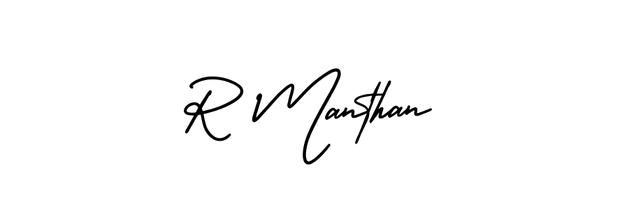 You should practise on your own different ways (AmerikaSignatureDemo-Regular) to write your name (R Manthan) in signature. don't let someone else do it for you. R Manthan signature style 3 images and pictures png