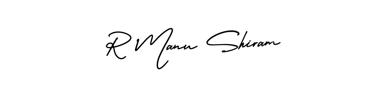 The best way (AmerikaSignatureDemo-Regular) to make a short signature is to pick only two or three words in your name. The name R Manu Shiram include a total of six letters. For converting this name. R Manu Shiram signature style 3 images and pictures png