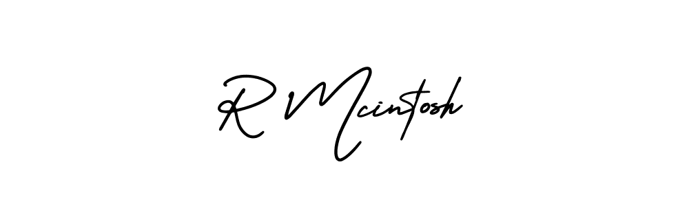 The best way (AmerikaSignatureDemo-Regular) to make a short signature is to pick only two or three words in your name. The name R Mcintosh include a total of six letters. For converting this name. R Mcintosh signature style 3 images and pictures png