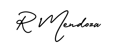 An effortless, minimalist signature concept for R Mendoza using AmerikaSignatureDemo-Regular design. Clean lines that look great on any document. R Mendoza signature style 3 images and pictures png