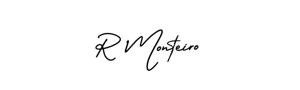 This is the best signature style for the R Monteiro name. Also you like these signature font (AmerikaSignatureDemo-Regular). Mix name signature. R Monteiro signature style 3 images and pictures png