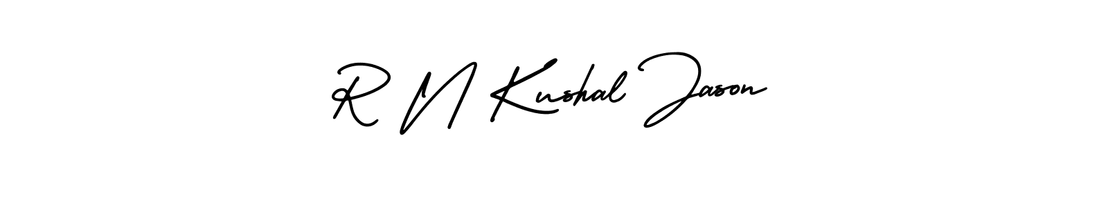 This is the best signature style for the R N Kushal Jason name. Also you like these signature font (AmerikaSignatureDemo-Regular). Mix name signature. R N Kushal Jason signature style 3 images and pictures png