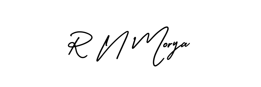 You should practise on your own different ways (AmerikaSignatureDemo-Regular) to write your name (R N Morya) in signature. don't let someone else do it for you. R N Morya signature style 3 images and pictures png