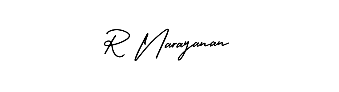The best way (AmerikaSignatureDemo-Regular) to make a short signature is to pick only two or three words in your name. The name R Narayanan include a total of six letters. For converting this name. R Narayanan signature style 3 images and pictures png