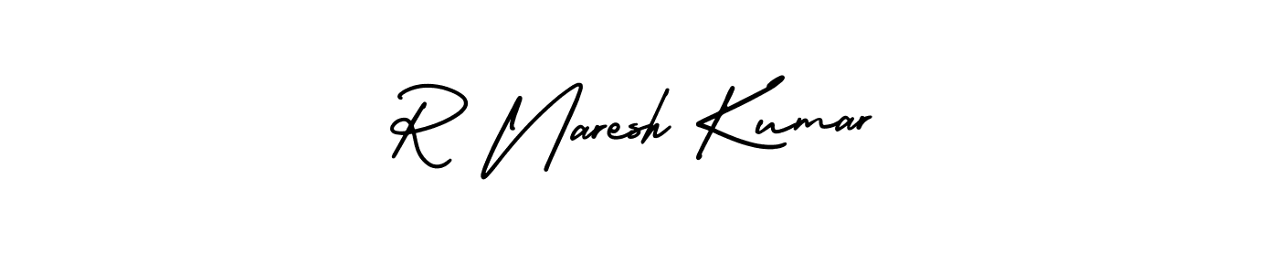 The best way (AmerikaSignatureDemo-Regular) to make a short signature is to pick only two or three words in your name. The name R Naresh Kumar include a total of six letters. For converting this name. R Naresh Kumar signature style 3 images and pictures png