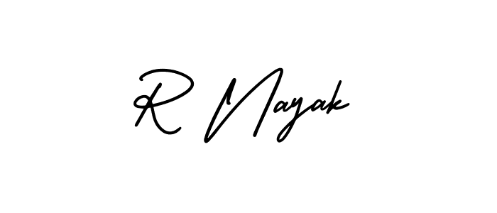 How to make R Nayak name signature. Use AmerikaSignatureDemo-Regular style for creating short signs online. This is the latest handwritten sign. R Nayak signature style 3 images and pictures png