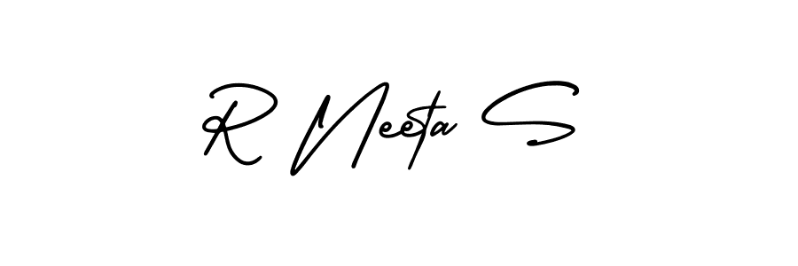 The best way (AmerikaSignatureDemo-Regular) to make a short signature is to pick only two or three words in your name. The name R Neeta S include a total of six letters. For converting this name. R Neeta S signature style 3 images and pictures png