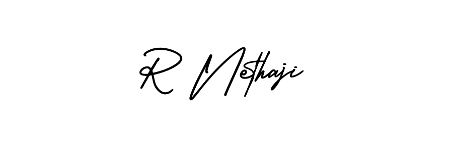 AmerikaSignatureDemo-Regular is a professional signature style that is perfect for those who want to add a touch of class to their signature. It is also a great choice for those who want to make their signature more unique. Get R Nethaji name to fancy signature for free. R Nethaji signature style 3 images and pictures png