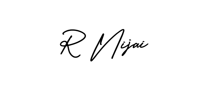 How to make R Nijai name signature. Use AmerikaSignatureDemo-Regular style for creating short signs online. This is the latest handwritten sign. R Nijai signature style 3 images and pictures png