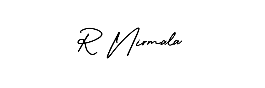 How to make R Nirmala name signature. Use AmerikaSignatureDemo-Regular style for creating short signs online. This is the latest handwritten sign. R Nirmala signature style 3 images and pictures png