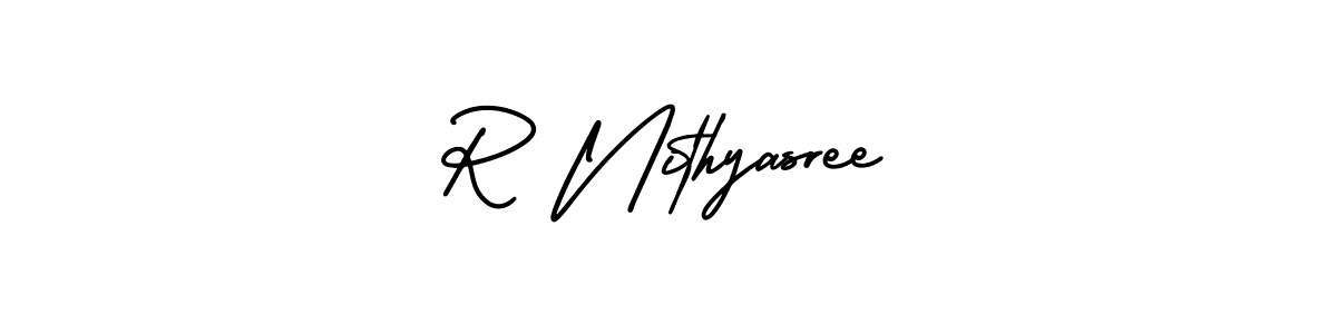 This is the best signature style for the R Nithyasree name. Also you like these signature font (AmerikaSignatureDemo-Regular). Mix name signature. R Nithyasree signature style 3 images and pictures png