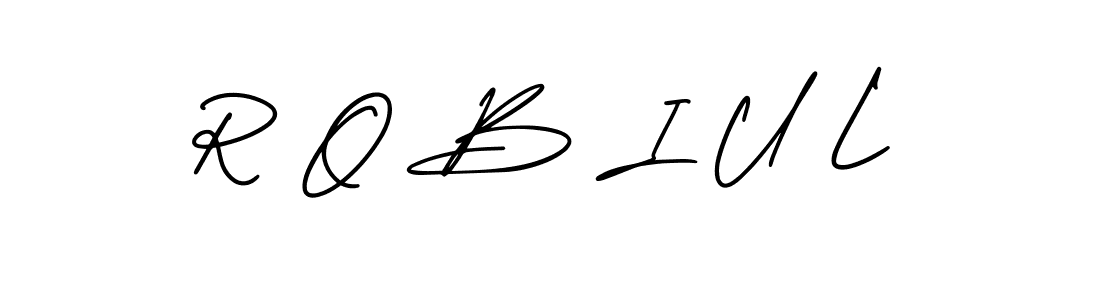 You should practise on your own different ways (AmerikaSignatureDemo-Regular) to write your name (R O B I U L) in signature. don't let someone else do it for you. R O B I U L signature style 3 images and pictures png