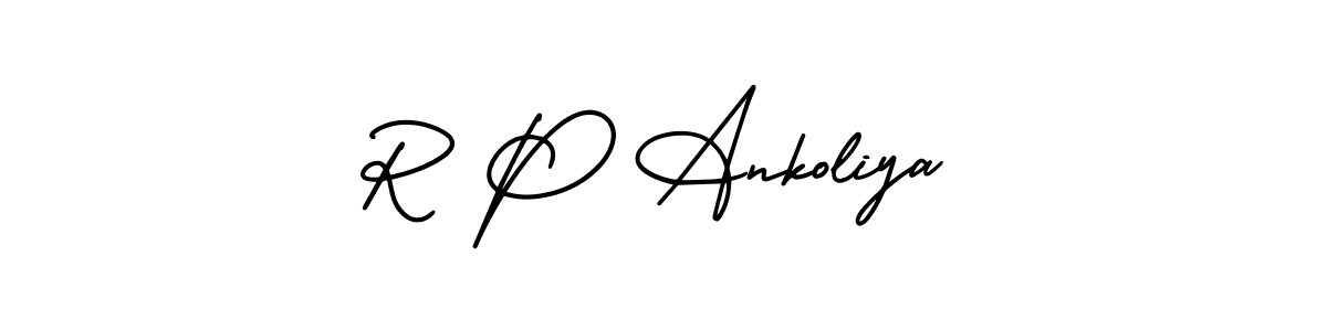 You should practise on your own different ways (AmerikaSignatureDemo-Regular) to write your name (R P Ankoliya) in signature. don't let someone else do it for you. R P Ankoliya signature style 3 images and pictures png