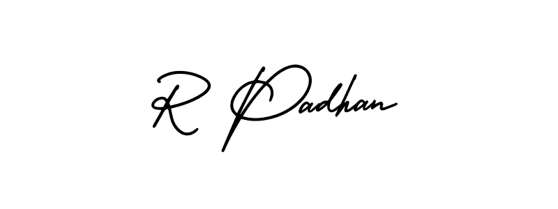 How to make R Padhan name signature. Use AmerikaSignatureDemo-Regular style for creating short signs online. This is the latest handwritten sign. R Padhan signature style 3 images and pictures png