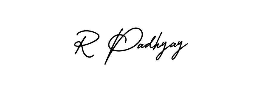 The best way (AmerikaSignatureDemo-Regular) to make a short signature is to pick only two or three words in your name. The name R Padhyay include a total of six letters. For converting this name. R Padhyay signature style 3 images and pictures png