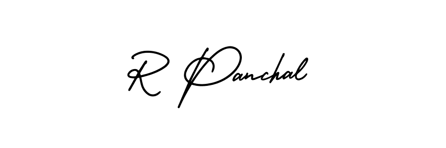 The best way (AmerikaSignatureDemo-Regular) to make a short signature is to pick only two or three words in your name. The name R Panchal include a total of six letters. For converting this name. R Panchal signature style 3 images and pictures png