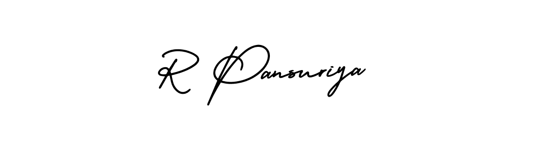 You should practise on your own different ways (AmerikaSignatureDemo-Regular) to write your name (R Pansuriya) in signature. don't let someone else do it for you. R Pansuriya signature style 3 images and pictures png