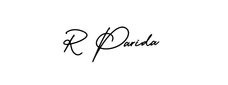 The best way (AmerikaSignatureDemo-Regular) to make a short signature is to pick only two or three words in your name. The name R Parida include a total of six letters. For converting this name. R Parida signature style 3 images and pictures png