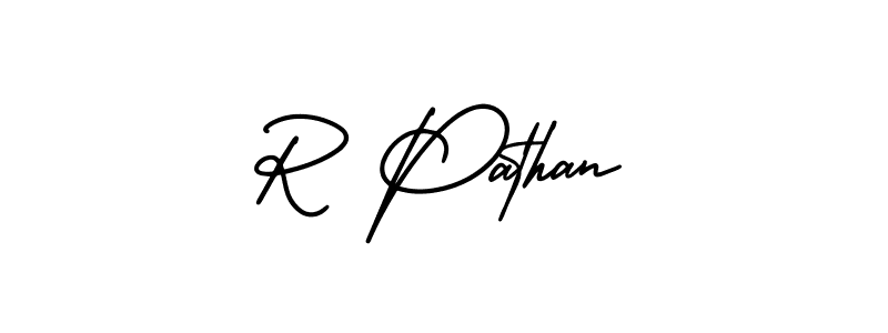 You should practise on your own different ways (AmerikaSignatureDemo-Regular) to write your name (R Pathan) in signature. don't let someone else do it for you. R Pathan signature style 3 images and pictures png