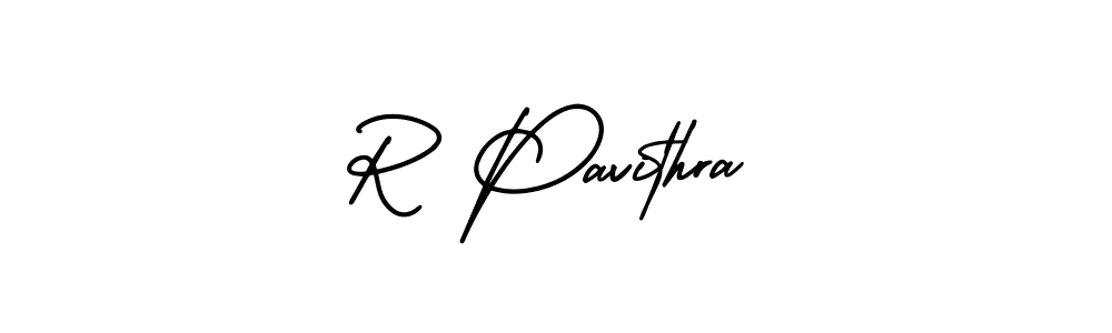 The best way (AmerikaSignatureDemo-Regular) to make a short signature is to pick only two or three words in your name. The name R Pavithra include a total of six letters. For converting this name. R Pavithra signature style 3 images and pictures png