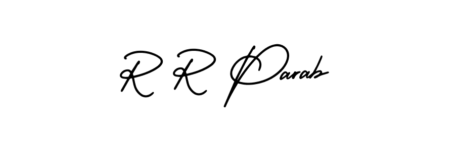 You should practise on your own different ways (AmerikaSignatureDemo-Regular) to write your name (R R Parab) in signature. don't let someone else do it for you. R R Parab signature style 3 images and pictures png